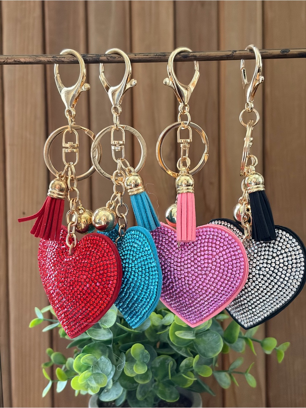 Rhinestone Felt Back Heart Tassel Keychain, Bag Charm